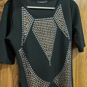 Black Studded Short-Sleeve Women’s Top